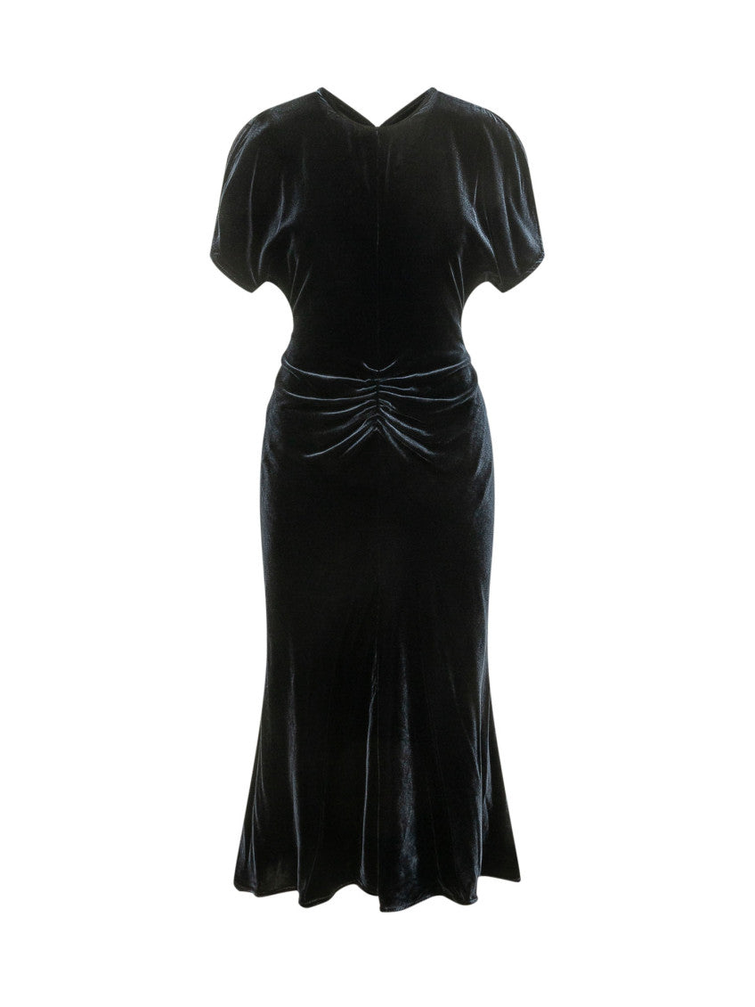 Navy Blue V Neck Midi Dress 1