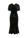 Navy Blue V Neck Midi Dress 1