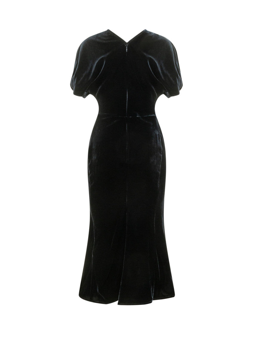 Navy Blue V Neck Midi Dress 2