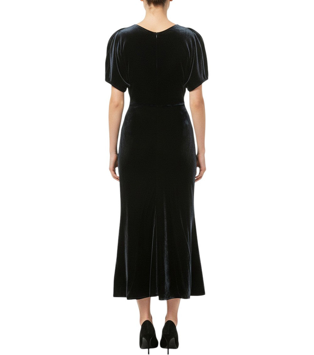 Navy Blue V Neck Midi Dress 4