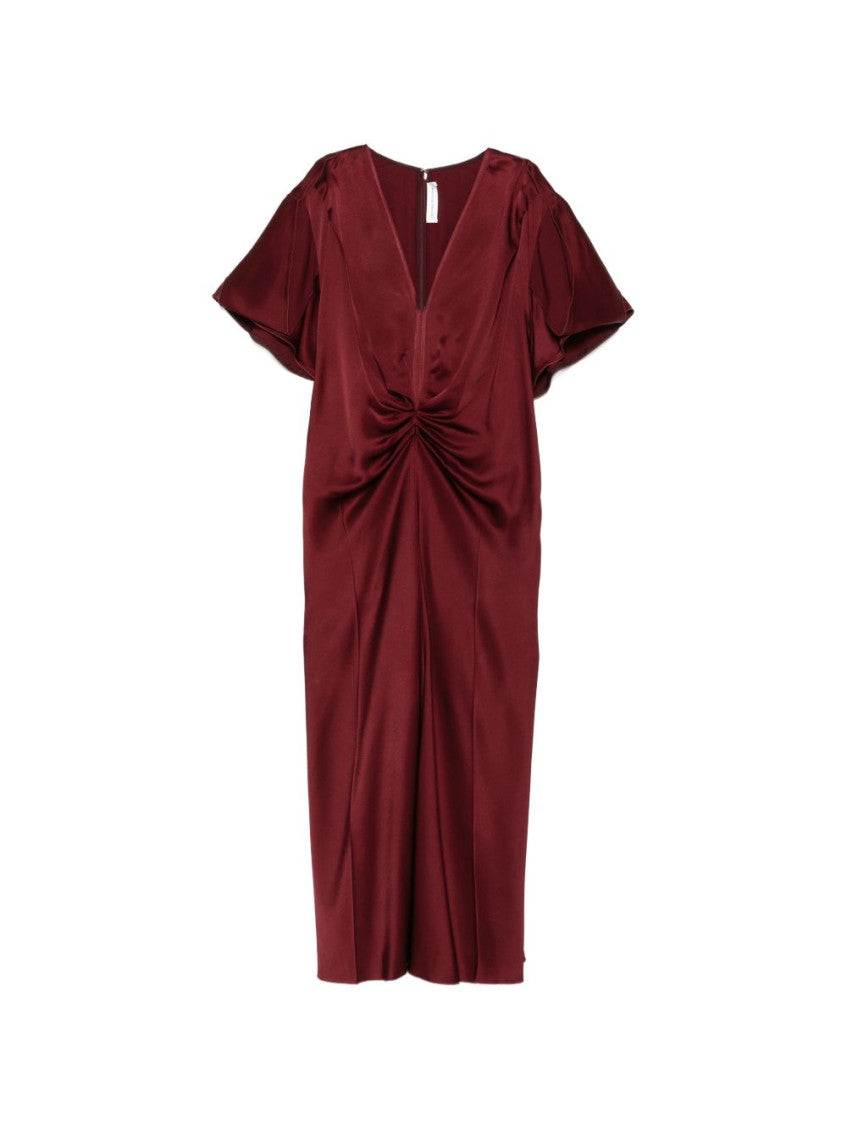 Red V Neck Midi Dress 1