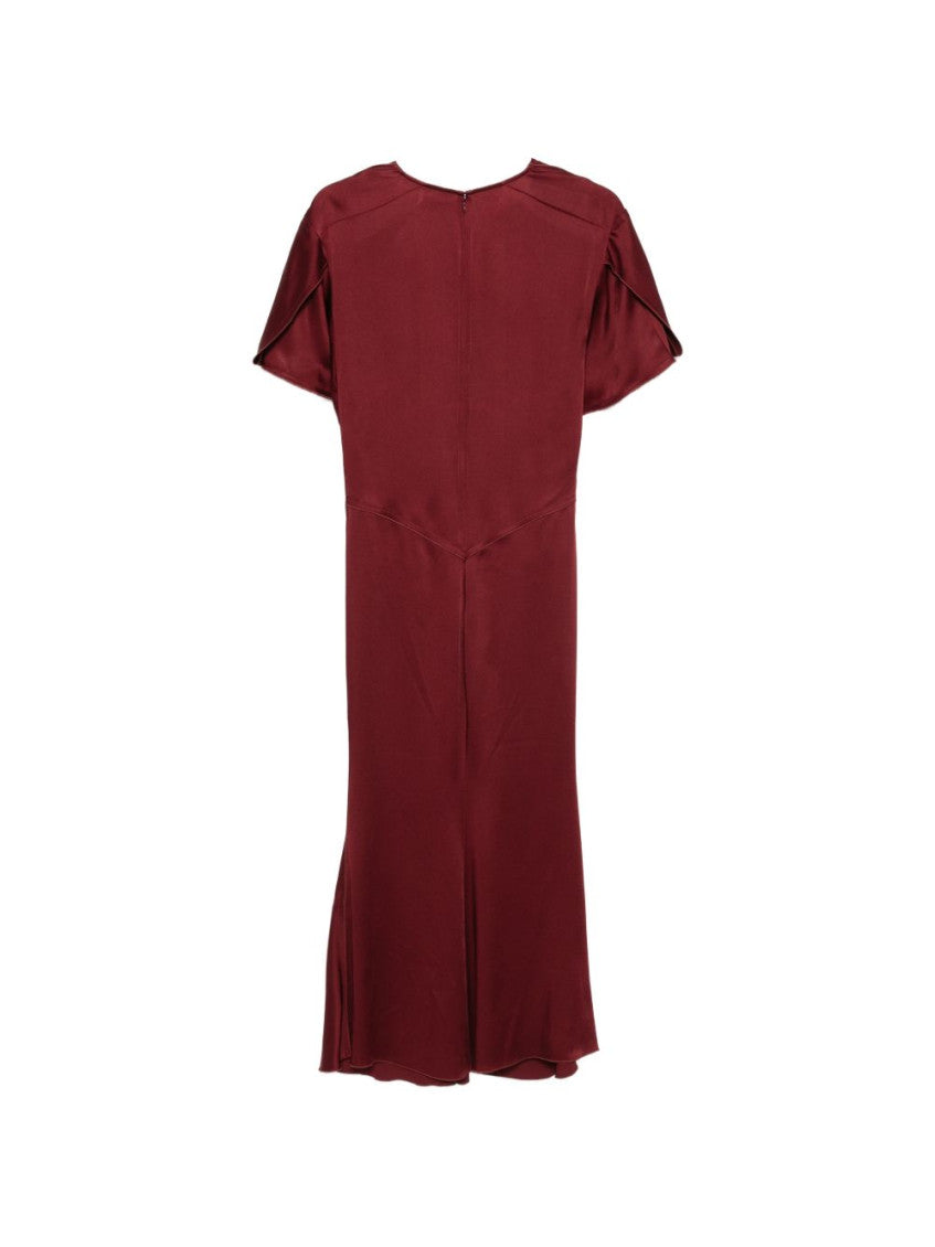 Red V Neck Midi Dress 2