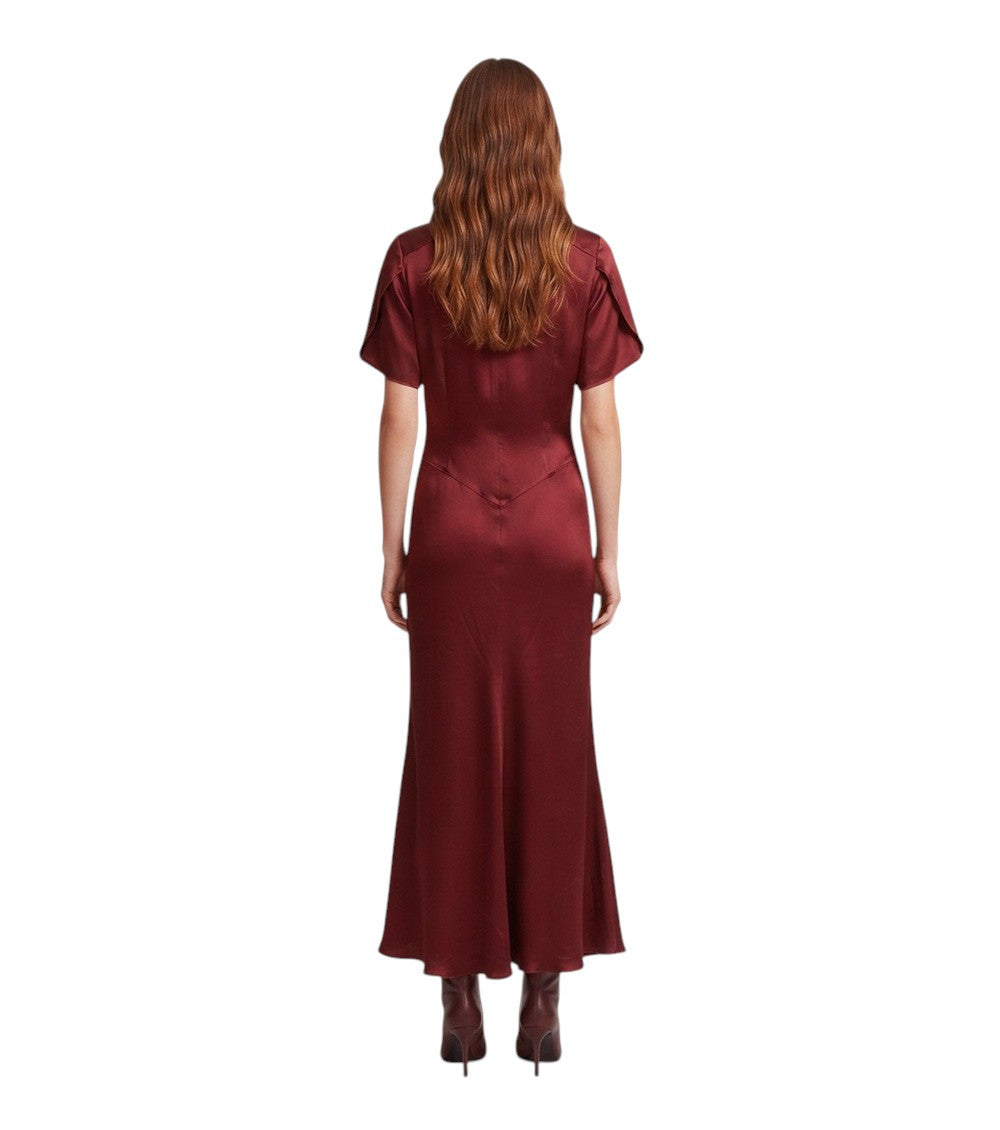Red V Neck Midi Dress 4