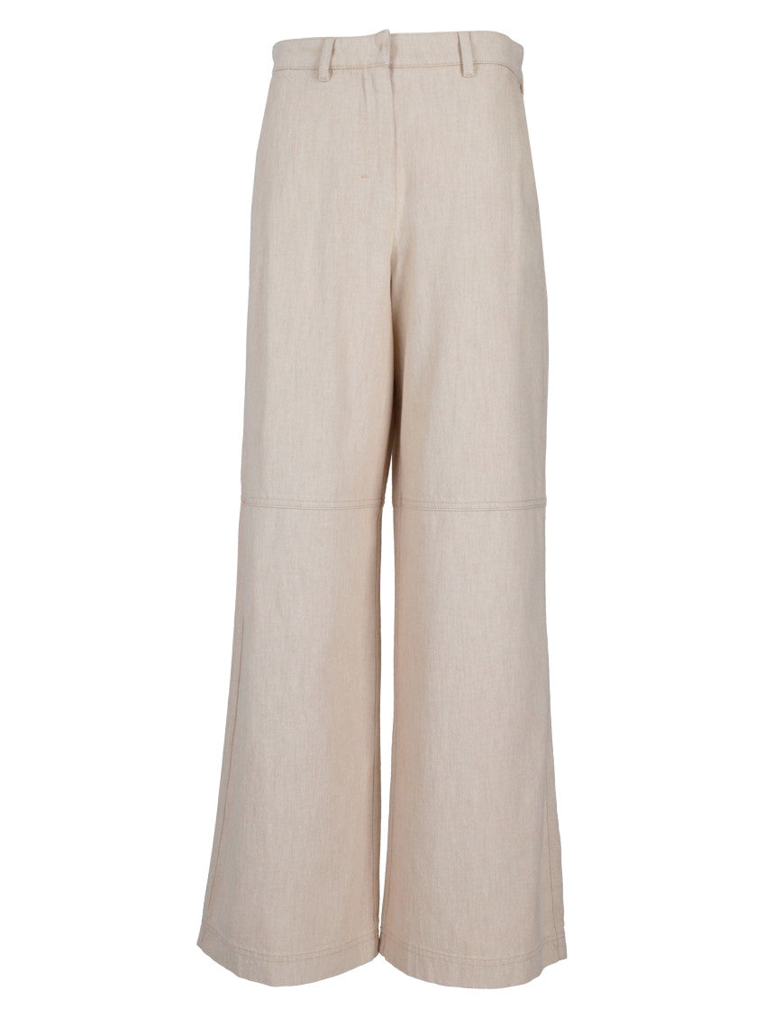 Beige Flared Flat Front Pant 1