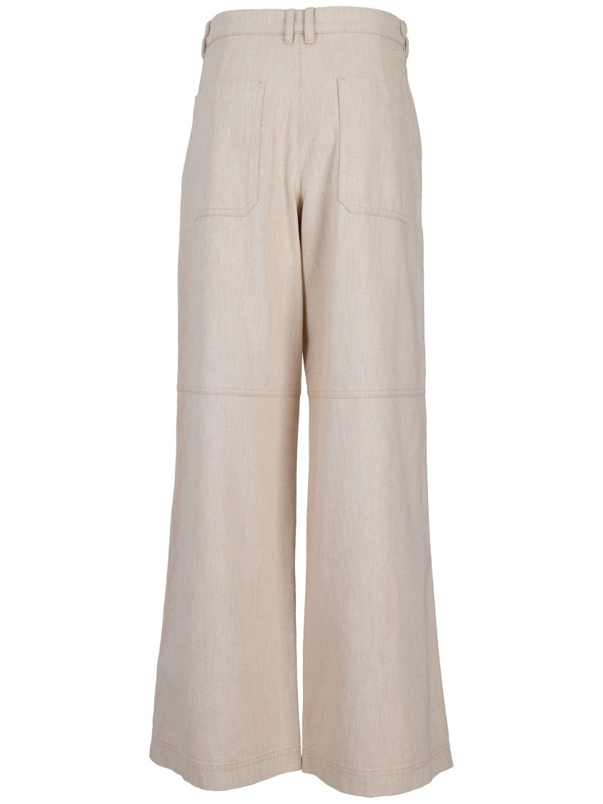 Beige Flared Flat Front Pant 2