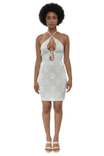 Sky Blue Printed Halter Neck Dress 1