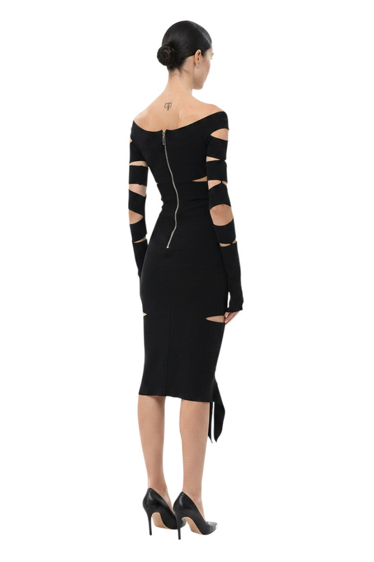 Black Off Shoulder Knee Length Dress 2