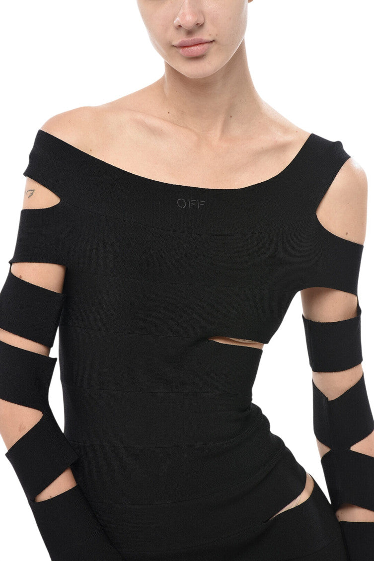 Black Off Shoulder Knee Length Dress 3