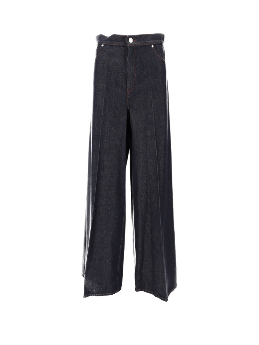 Dark Blue Relaxed Flat Front Pants 1