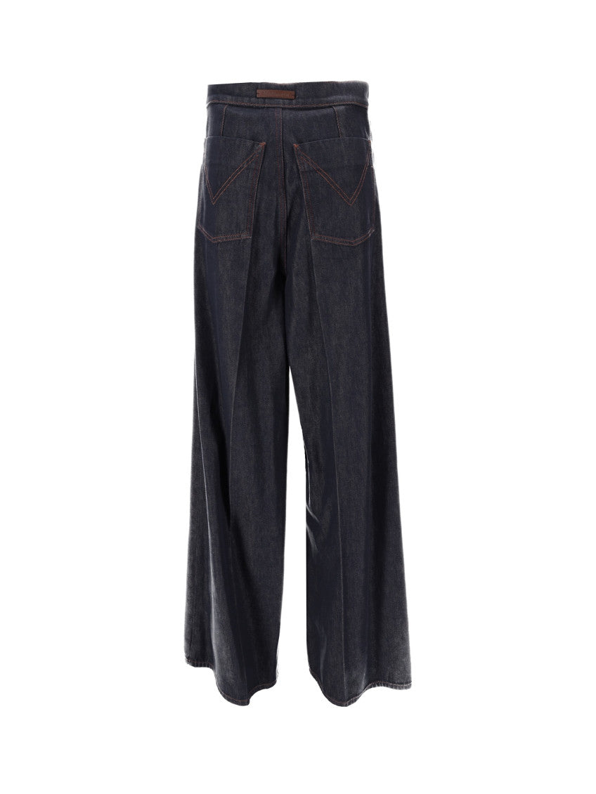 Dark Blue Relaxed Flat Front Pants 2