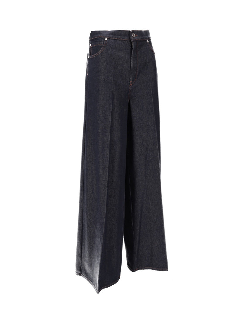 Dark Blue Relaxed Flat Front Pants 3