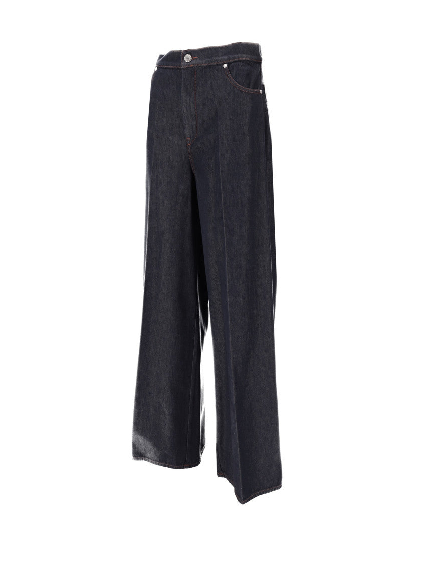 Dark Blue Relaxed Flat Front Pants 4