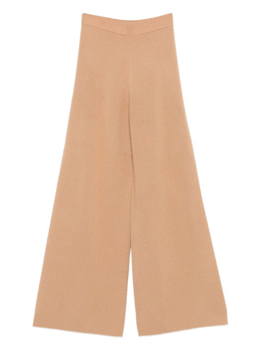 Beige Flared Flat Front Pants 1