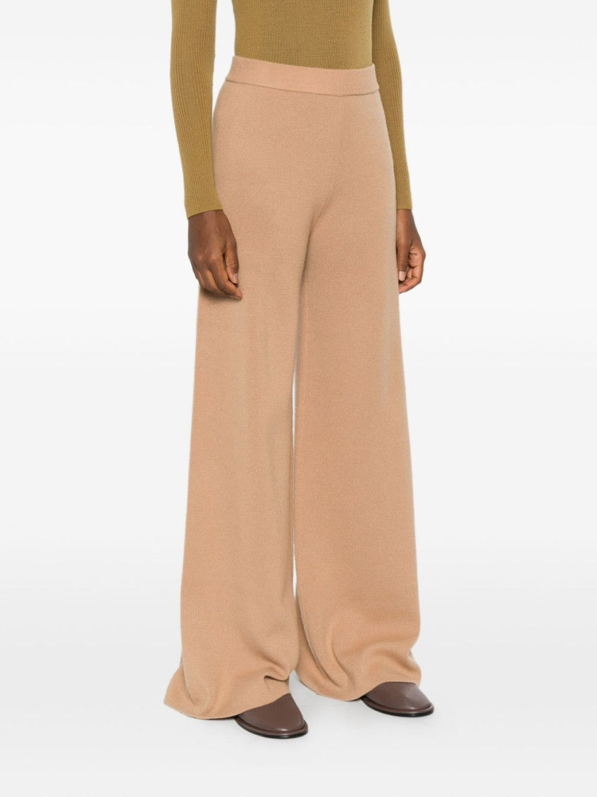 Beige Flared Flat Front Pants 3
