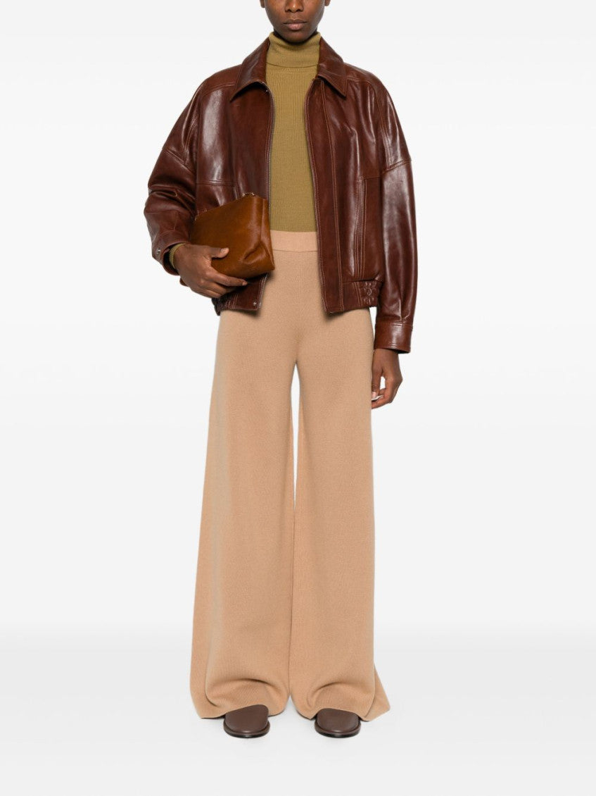 Beige Flared Flat Front Pants 4