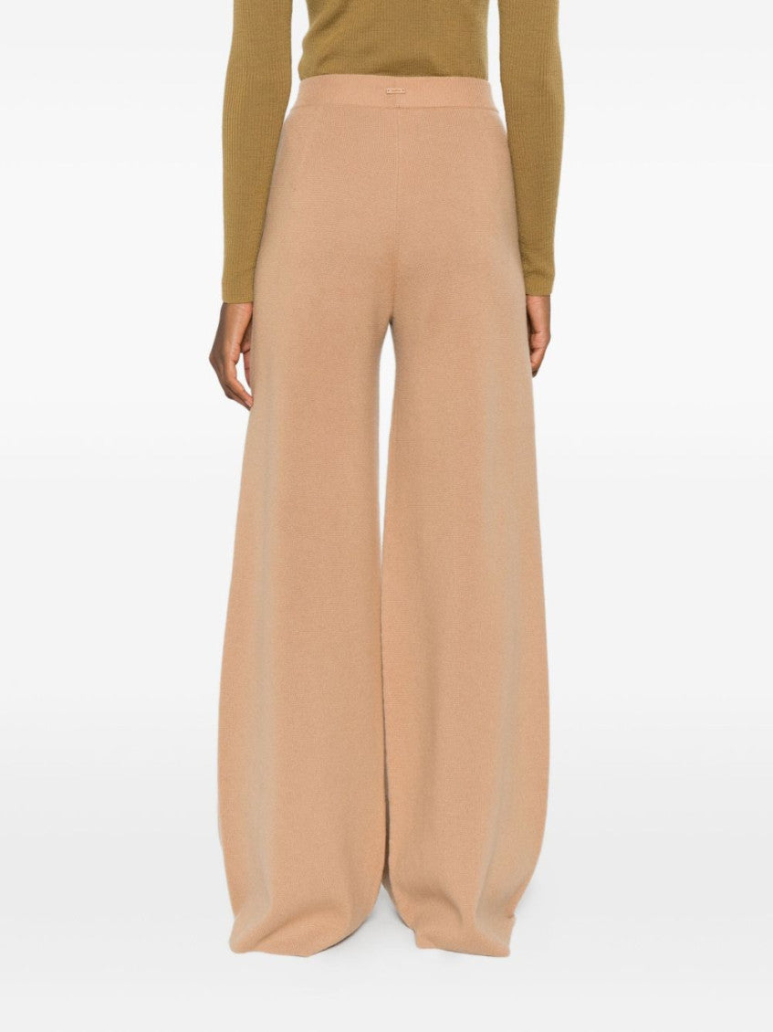 Beige Flared Flat Front Pants 5