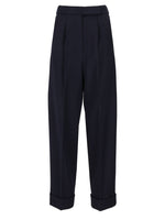 Navy Blue Tailored Pleated Pants 1