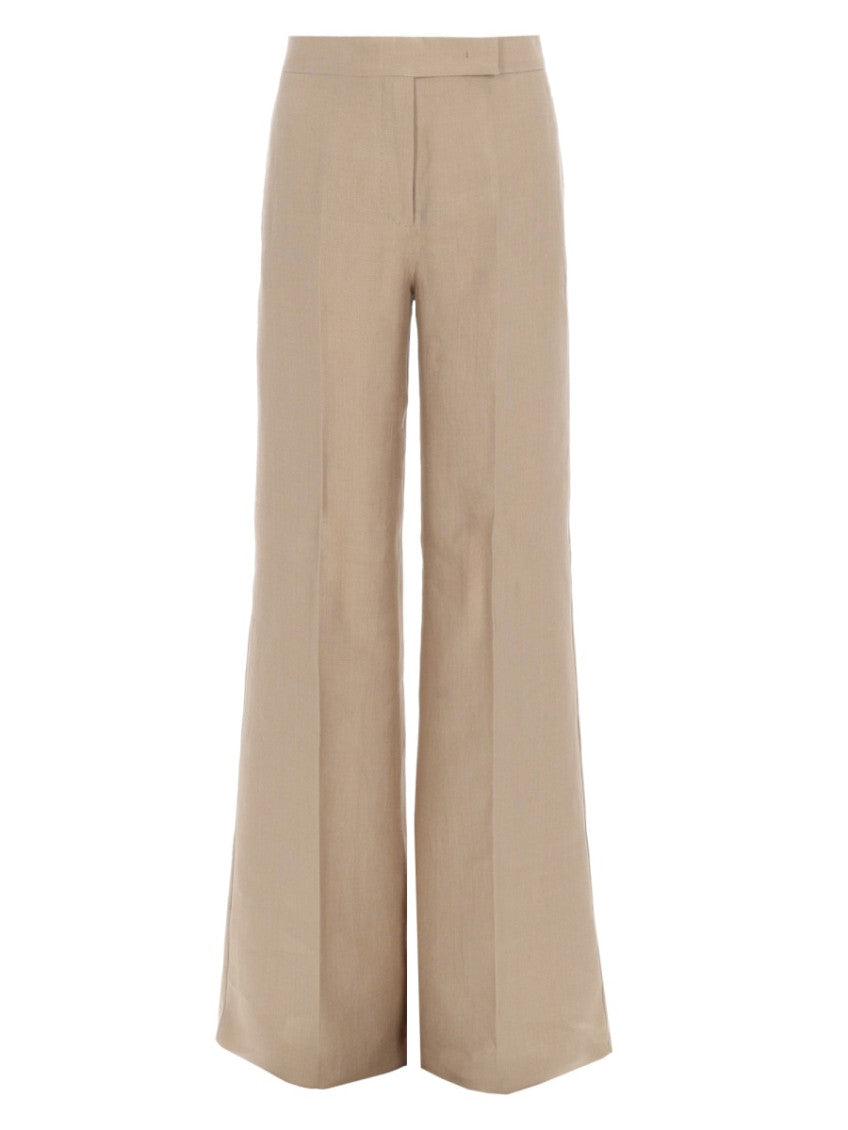 Beige Flared Flat Front Pants 1