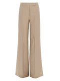 Beige Flared Flat Front Pants 1