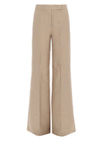 Beige Flared Flat Front Pants 1