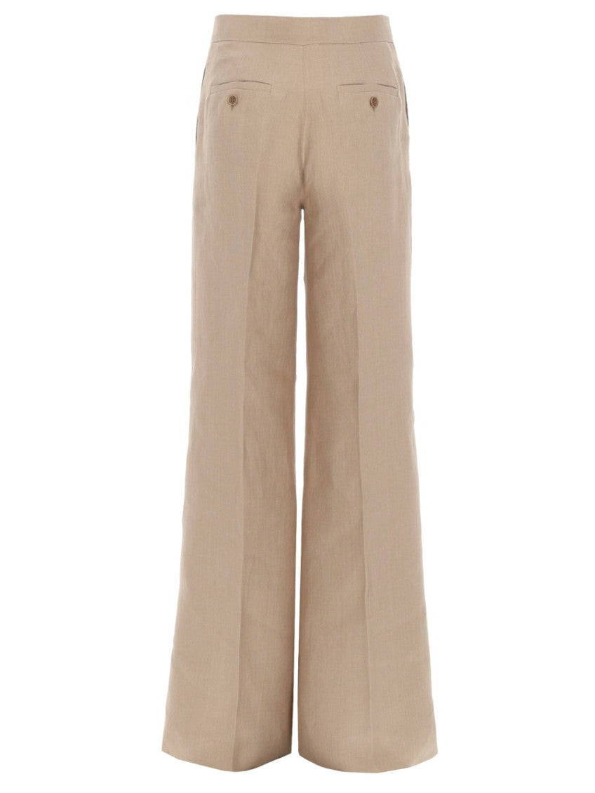 Beige Flared Flat Front Pants 2