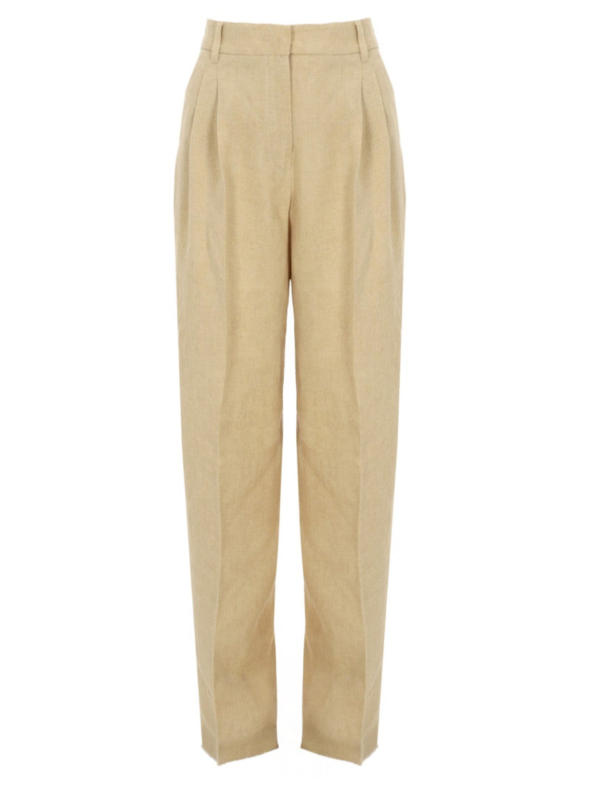 Beige Tapered Pleated Pant 1