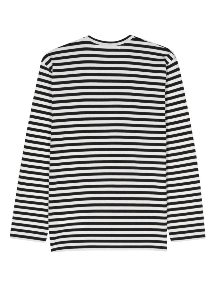 BlackWhite Embroidered Logo Striped T-shirt 2