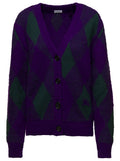 Purple Argyle Motif Cardigan 1