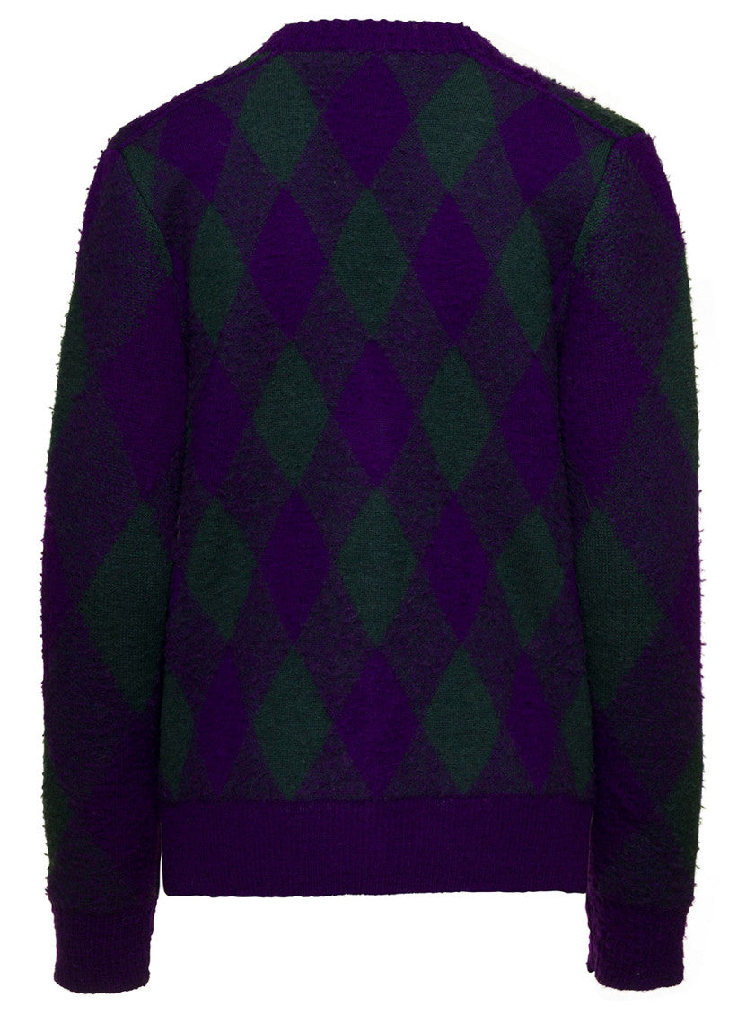 Purple Argyle Motif Cardigan 2