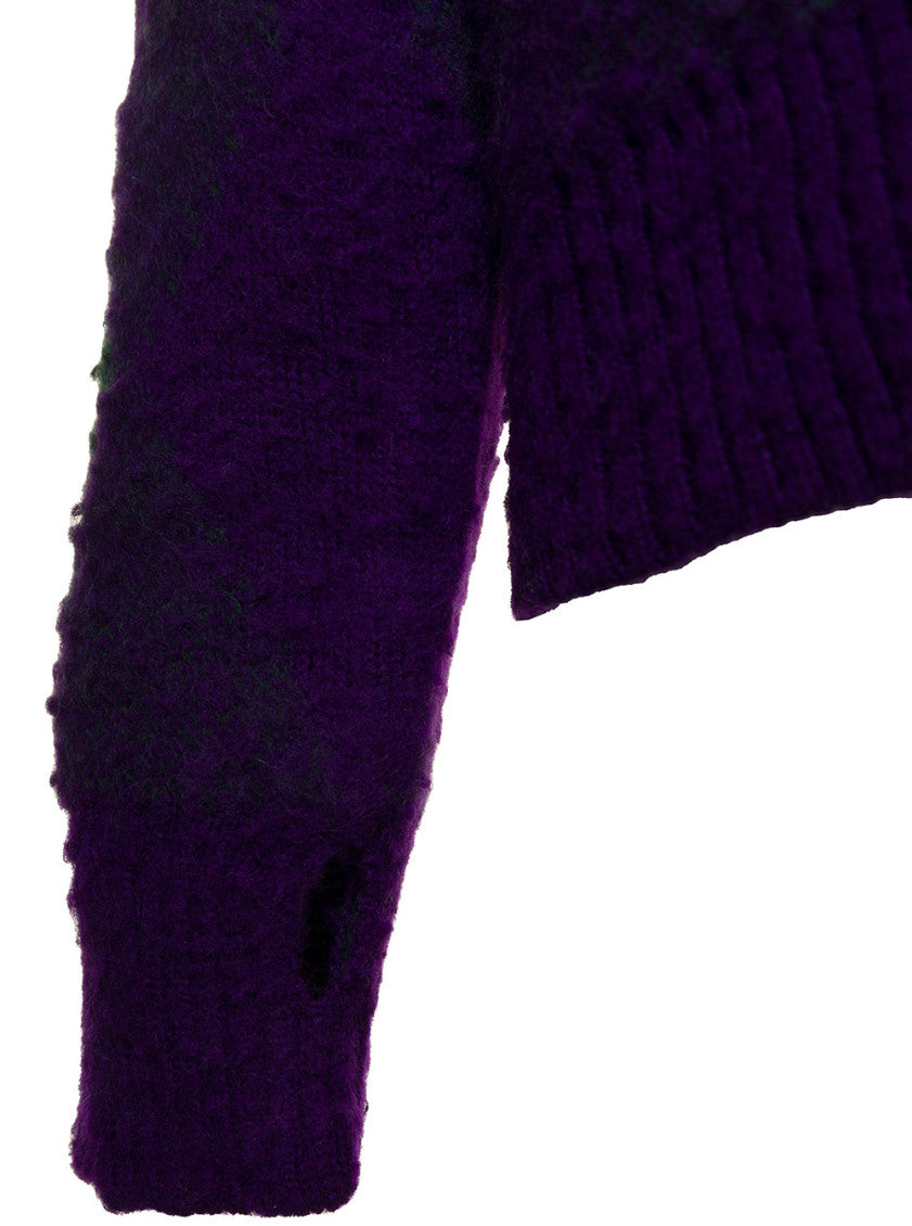 Purple Argyle Motif Cardigan 3