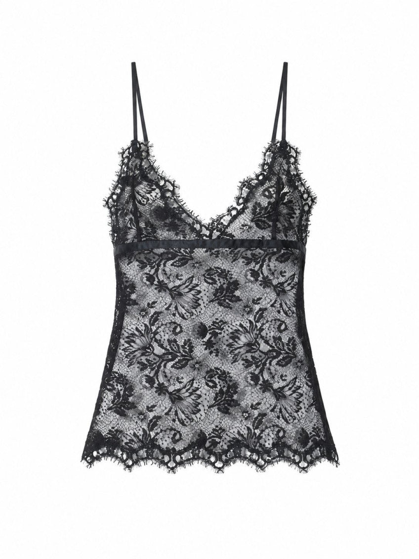 Black Lace V Neck Top 1