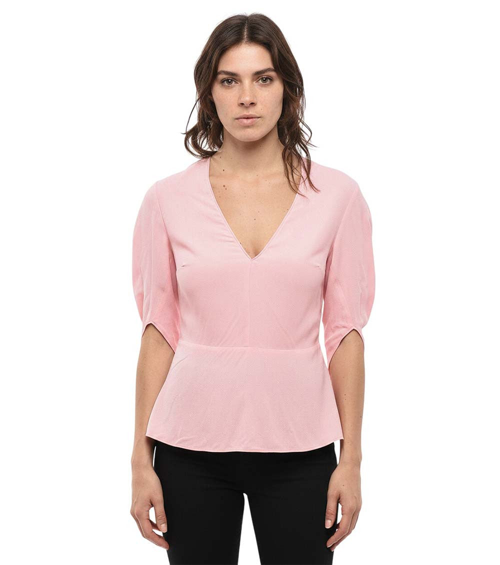 Pink Solid V Neck Top 1