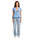 Blue Solid V Neck Top 1