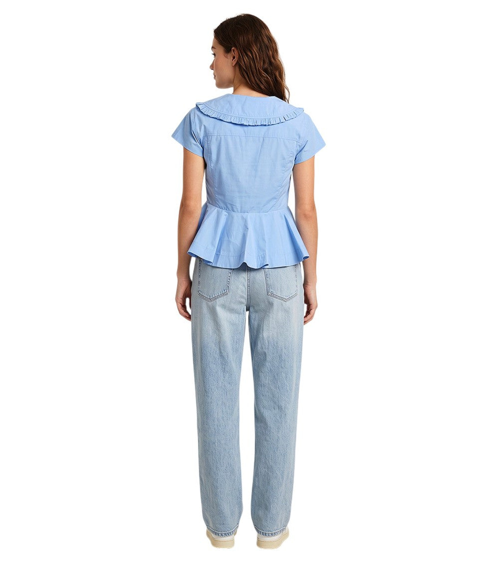 Blue Solid V Neck Top 2