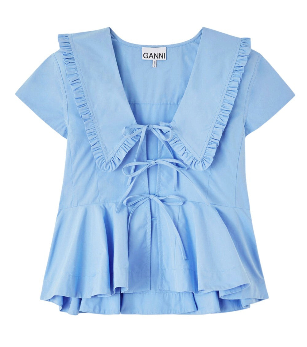Blue Solid V Neck Top 3