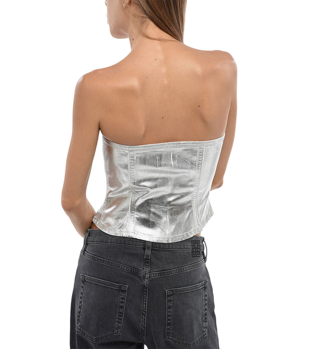 Silver Solid Strapless Top 2