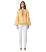 Yellow Embroidered Round Neck Top 1