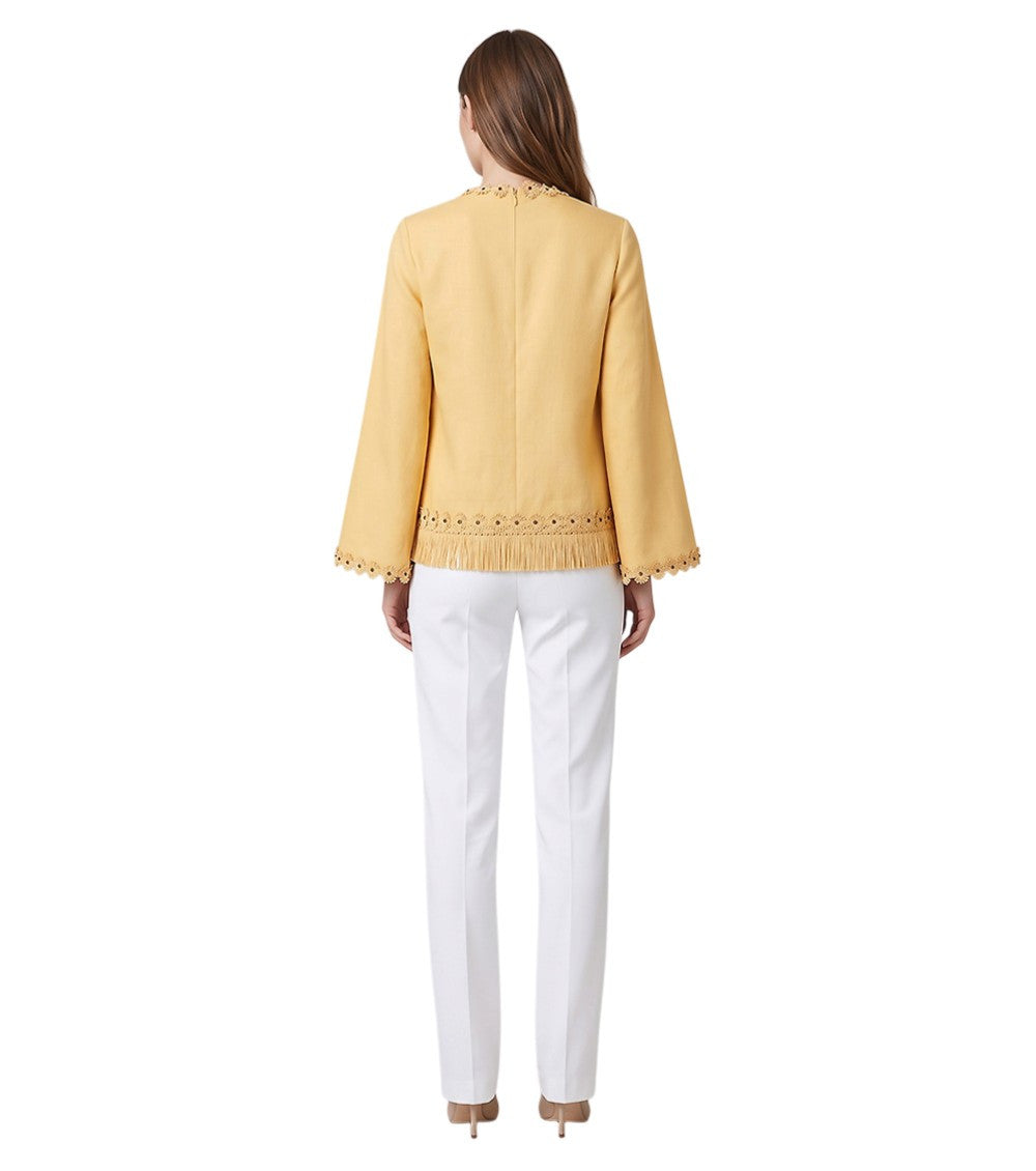 Yellow Embroidered Round Neck Top 2