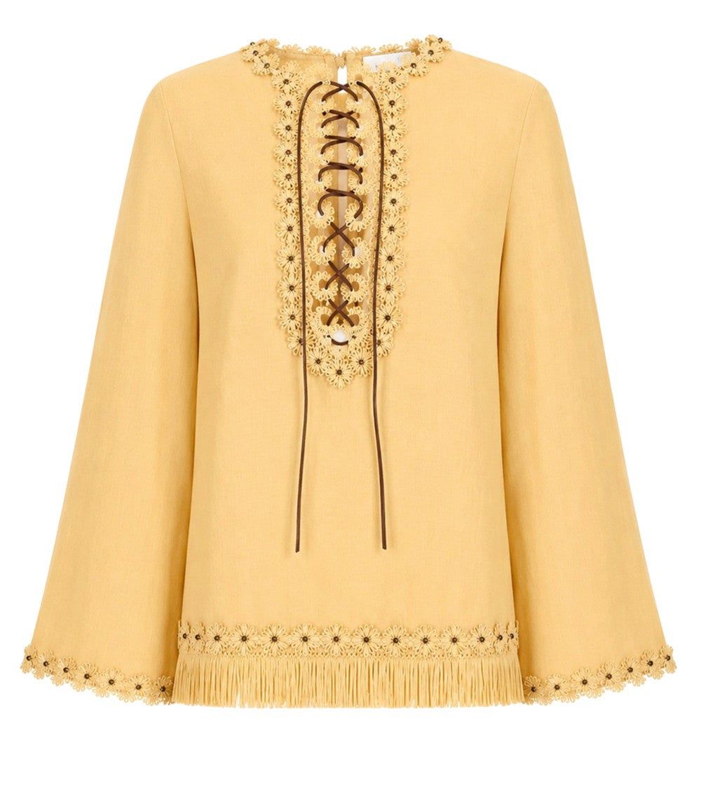Yellow Embroidered Round Neck Top 3