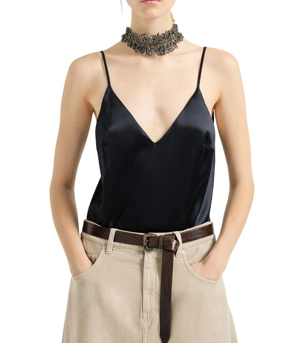 Black Solid V Neck Top 1