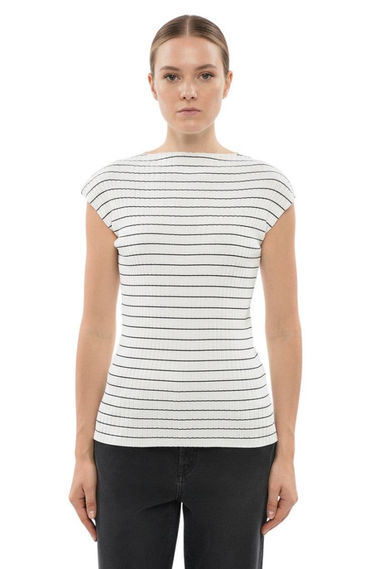 White Stripes Boat Neck Top 1