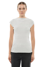 White Stripes Boat Neck Top 1