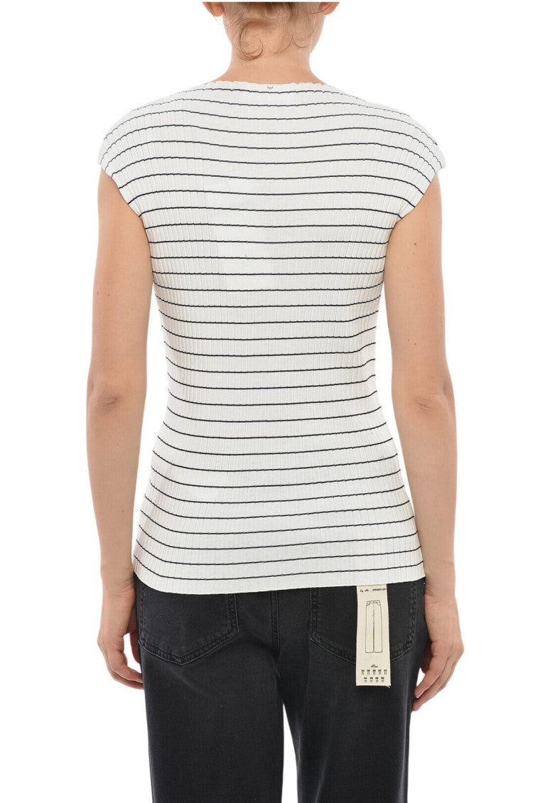 White Stripes Boat Neck Top 2