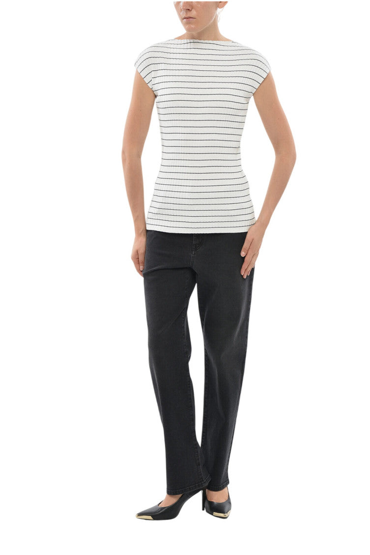 White Stripes Boat Neck Top 3