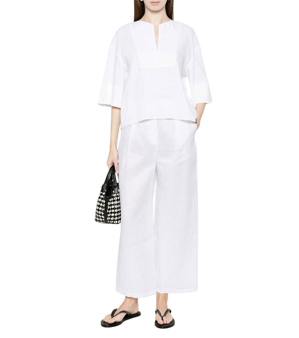 White Solid V Neck Top 1