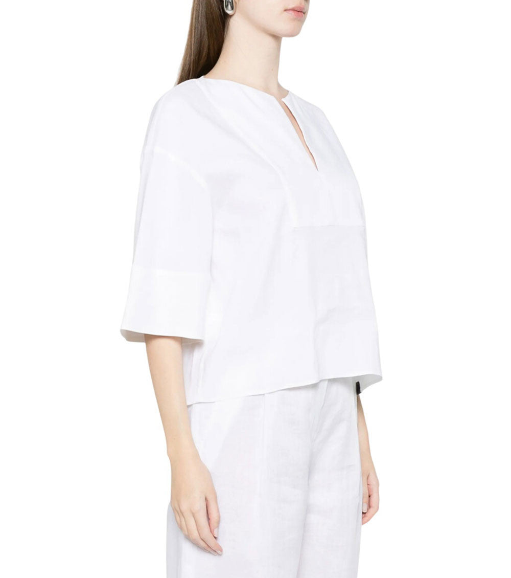 White Solid V Neck Top 5