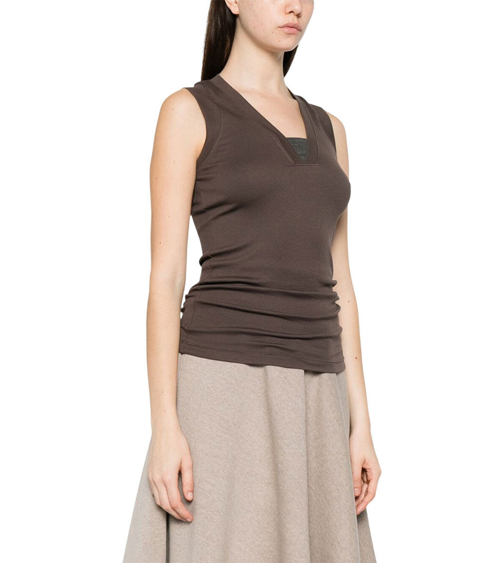Brown Solid V Neck Top 3