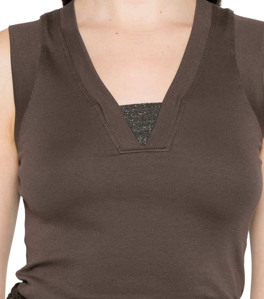 Brown Solid V Neck Top 4