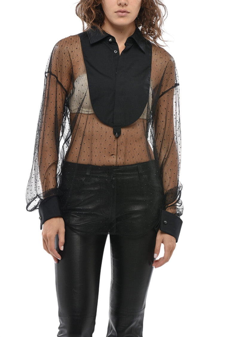 Black Embellished Shirt Collar Top 1