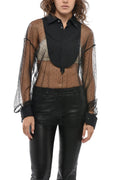 Black Embellished Shirt Collar Top 1